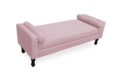 Imagem de Conjunto Cabeceira Geovana + Calçadeira Fênix Solteiro 90cm Suede Rosa Bebe - LM DECOR