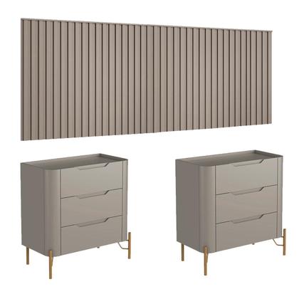 Imagem de Conjunto Cabeceira King 360cm c/ 2 Mesas de Cabeceira em MDF