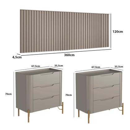 Imagem de Conjunto Cabeceira King 360cm c/ 2 Mesas de Cabeceira em MDF