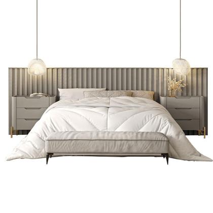 Imagem de Conjunto Cabeceira King 360cm c/ 2 Mesas de Cabeceira em MDF