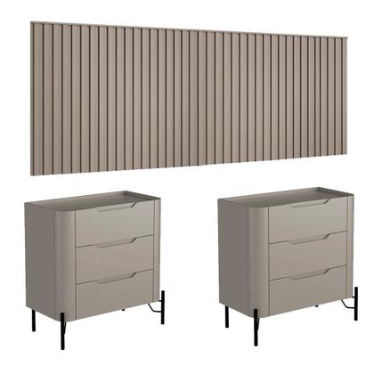 Imagem de Conjunto Cabeceira King 360cm c/ 2 Mesas de Cabeceira em MDF