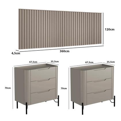 Imagem de Conjunto Cabeceira King 360cm c/ 2 Mesas de Cabeceira em MDF