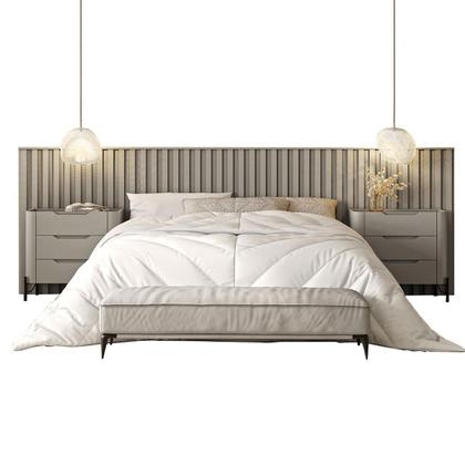 Imagem de Conjunto Cabeceira King 360cm c/ 2 Mesas de Cabeceira em MDF