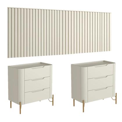 Imagem de Conjunto Cabeceira King 360cm c/ 2 Mesas de Cabeceira em MDF