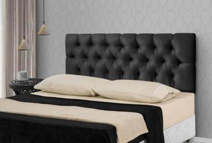 Imagem de Conjunto Cabeceira Painel Paris 1,40  Preto com 2 Mesas de Cabeceira 2 Gavetas Preta - Rede Móveis