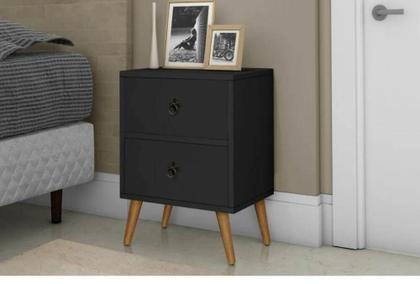 Imagem de Conjunto Cabeceira Painel Paris 1,40  Preto com 2 Mesas de Cabeceira 2 Gavetas Preta - Rede Móveis