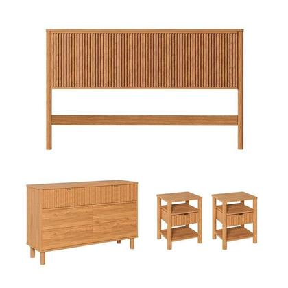 Imagem de Conjunto Cabeceira Queen com 2 Mesas de Cabeceira e Cômoda Oiti CabeCasa MadeiraOriginals