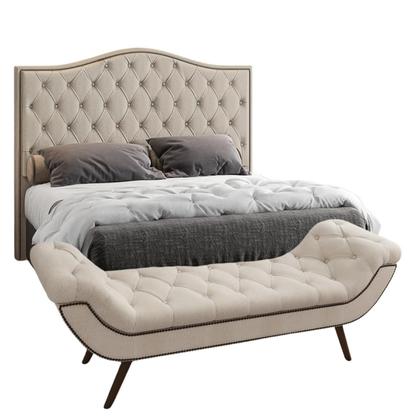 Imagem de Conjunto Cabeceira Viena 140cm Puff Veneza Com Tacinhas e Pés em Madeira Linho Bege Larbelle Móveis