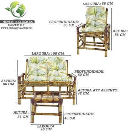 Imagem de Conjunto Cadeiras de Bambu + Mesa Para Sala e Área Externa T10