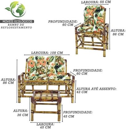 Imagem de Conjunto Cadeiras de Bambu + Mesa Para Sala e Área Externa T12