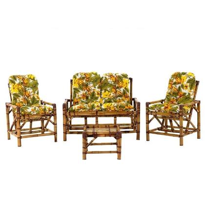 Imagem de Conjunto Cadeiras de Bambu + Mesa Para Sala e Área Externa T4