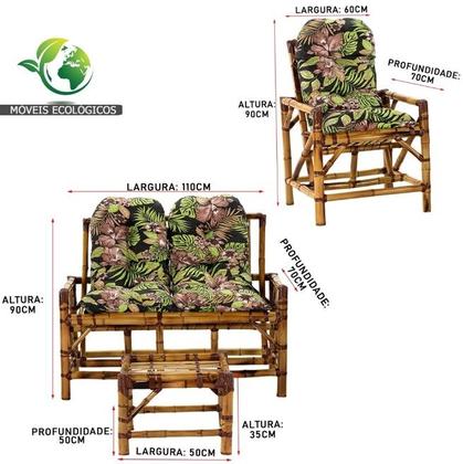 Imagem de Conjunto Cadeiras de Bambu + Mesa Para Sala e Área Externa T6