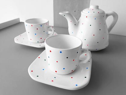 Imagem de Conjunto Café Provençal 3 Peças Branco Poá