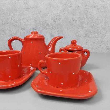 Imagem de Conjunto Café Provençal 4 Peças Vermelho Poá
