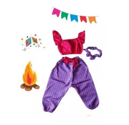 Imagem de Conjunto Calça E Cropped Junino Infantil + Laço Menina Festa