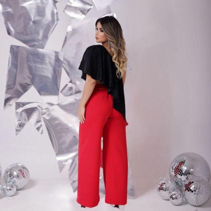 Imagem de Conjunto Calça Pantalona + Crooped Bata Assimétrico 0486