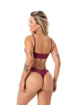 Imagem de Conjunto Calcinha e Sutiã com Bojo Soft Sem Aro de Microfibra Não Amassa Tanga Fio Duplo Confortável