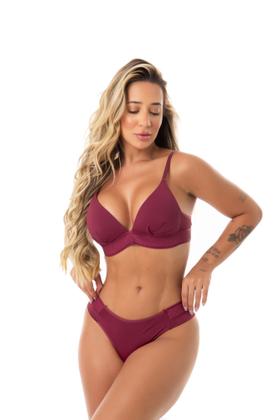 Imagem de Conjunto Calcinha e Sutiã com Bojo Soft Sem Aro de Microfibra Não Amassa Tanga Fio Duplo Confortável