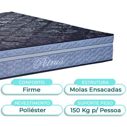 Imagem de Conjunto Cama Box Azul Queen + Colchão Molas Ensacadas Petrus Paropas + Cabeceira