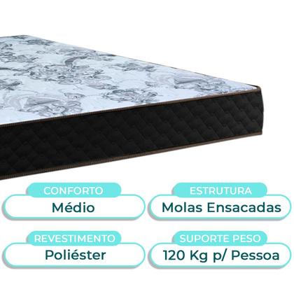 Imagem de Conjunto Cama Box Bau Azul Casal + Colchão Molas Ensacadas Life Gold Paropas + Cabeceira