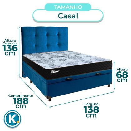 Imagem de Conjunto Cama Box Bau Azul Casal + Colchão Molas Ensacadas Life Gold Paropas + Cabeceira
