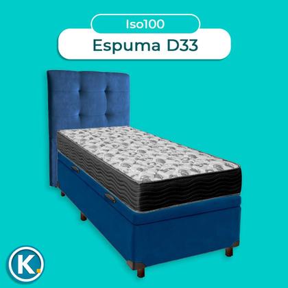 Imagem de Conjunto Cama Box Bau Azul Solteiro + Colchão D33 Iso100 Ortobom + Cabeceira