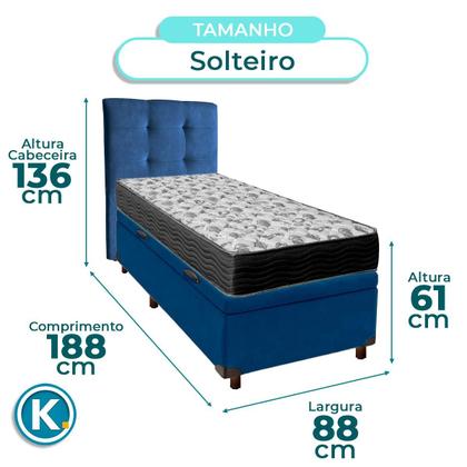 Imagem de Conjunto Cama Box Bau Azul Solteiro + Colchão D33 Iso100 Ortobom + Cabeceira