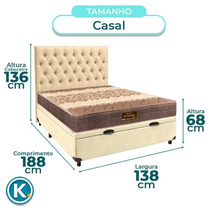Imagem de Conjunto Cama Box Bau Bege Casal + Colchão D26 Ortophedic Sankonfort + Cabeceira