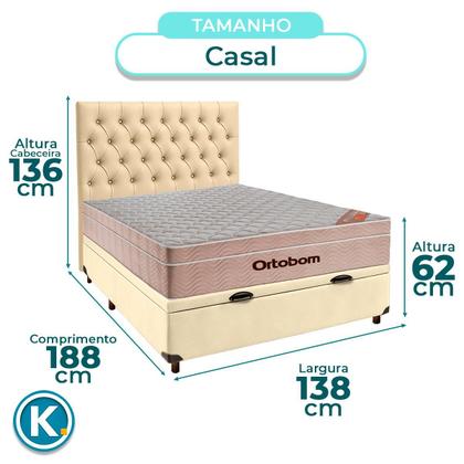 Imagem de Conjunto Cama Box Bau Bege Casal + Colchão Molas Ensacadas Airtech Ortobom + Cabeceira