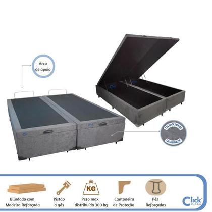 Imagem de Conjunto Cama Box Baú Bipartida Blindada Click com Colchão Castor Class New Tecnopedic One Face 138x188  Confortável e Praticidade