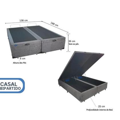 Imagem de Conjunto Cama Box Baú Bipartida Blindada Click com Colchão Castor Class New Tecnopedic One Face 138x188  Confortável e Praticidade