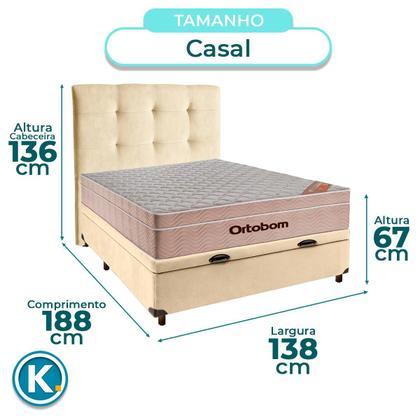 Imagem de Conjunto Cama Box Bau Blindado Casal + Colchão Molas Ensacadas Airtech Ortobom + Cabeceira