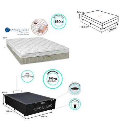 Imagem de Conjunto Cama Box Baú Blindado Casal + Colchão Sankonfort Strong 138x188x74 - Linha Alta - Firme e Resistente (até 150kg de cada lado)