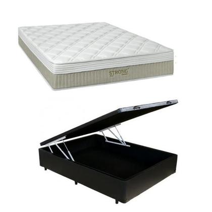 Imagem de Conjunto Cama Box Baú Blindado Casal + Colchão Sankonfort Strong 138x188x74 - Linha Alta - Firme e Resistente (até 150kg de cada lado)