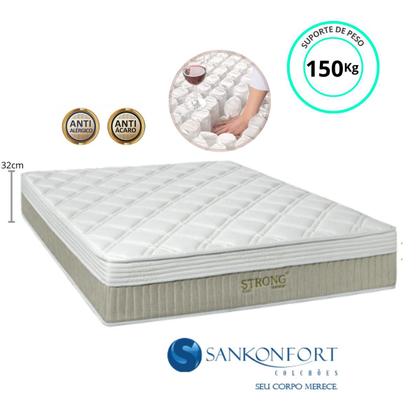 Imagem de Conjunto Cama Box Baú Blindado Casal + Colchão Sankonfort Strong 138x188x74 - Linha Alta - Firme e Resistente (até 150kg de cada lado)
