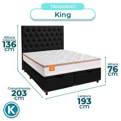 Imagem de Conjunto Cama Box Bau Blindado King + Colchão Molas Ensacadas Isis Real Inducol + Cabeceira