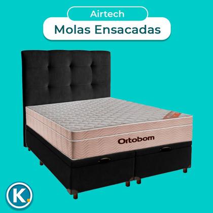 Imagem de Conjunto Cama Box Bau Blindado Queen + Colchão Molas Ensacadas Airtech Ortobom + Cabeceira