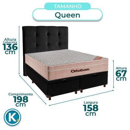 Imagem de Conjunto Cama Box Bau Blindado Queen + Colchão Molas Ensacadas Airtech Ortobom + Cabeceira