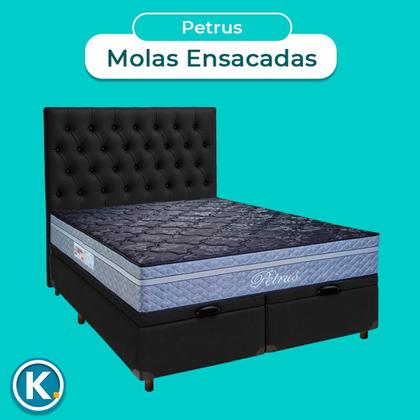 Imagem de Conjunto Cama Box Bau Blindado Queen + Colchão Molas Ensacadas Petrus Paropas + Cabeceira