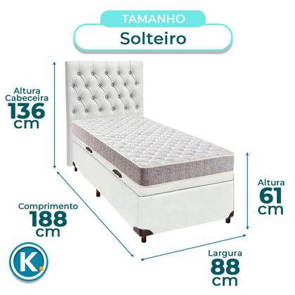 Imagem de Conjunto Cama Box Bau Branco Solteiro + Colchão D33 D33 Inducol + Cabeceira