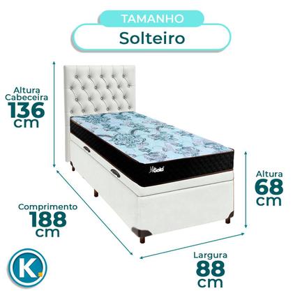 Imagem de Conjunto Cama Box Bau Branco Solteiro + Colchão Molas Ensacadas Life Gold Paropas + Cabeceira