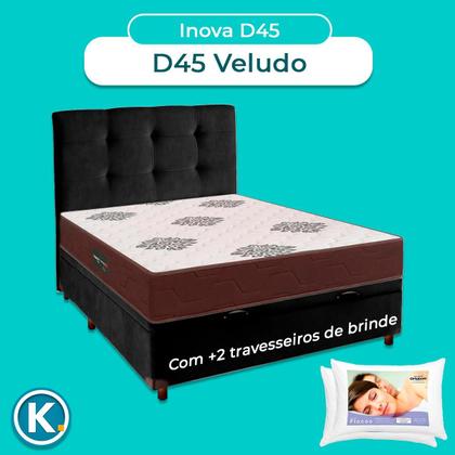 Imagem de Conjunto Cama Box Bau + Cabeceira + Colchão Casal D45 + 2 Travesseiros Ortobom