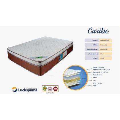 Imagem de Conjunto Cama Box Baú Casal Blindada + Colchão Molas Ensacadas Caribe 138x188x66 - Luckspuma