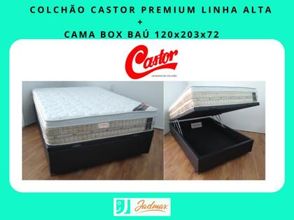 Imagem de Conjunto Cama Box Baú Casal Medida Especial Viúva + Colchão Castor Premium Tecnopedic 120x203x72