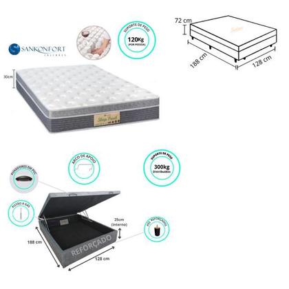 Imagem de Conjunto Cama Box Baú Casal Padrão Viúva + Colchão Sankonfort Sleep Fresh Linha Confortável 128x188x72