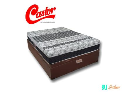 Imagem de Conjunto Cama Box Baú Casal Viúva + Colchão de Molas Castor Class  128x188x67 - Ideal para Quartos Estreitos 