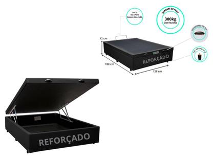 Imagem de Conjunto Cama Box Baú Casal Viúva + Colchão de Molas Castor Class  128x188x67 - Ideal para Quartos Estreitos 