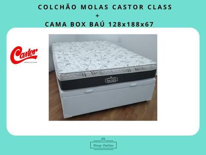 Imagem de Conjunto Cama Box Baú Casal Viúva Jadmax + Colchão Castor Molas Class 128x188x67 (Largura menor ideal para espaços pequenos)