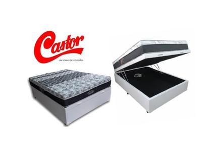 Imagem de Conjunto Cama Box Baú Casal Viúva Jadmax + Colchão Castor Molas Class 128x188x67 (Largura menor ideal para espaços pequenos)