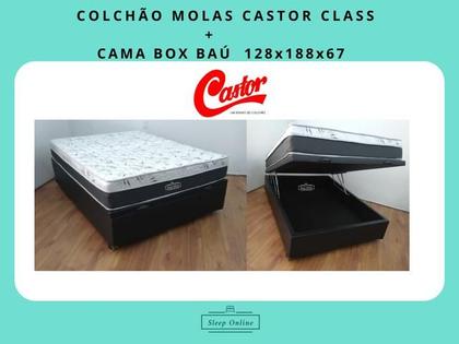Imagem de Conjunto Cama Box Baú Casal Viúva Jadmax + Colchão Castor Molas Class 128x188x67 (Largura menor ideal para espaços pequenos)